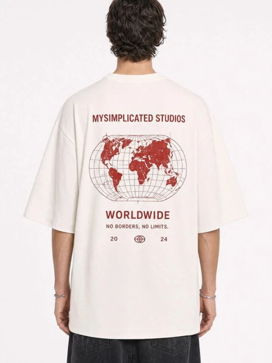 Obrázek produktu mysimplicated Oversized tričko 'Worldwide Ivory' slonová kost