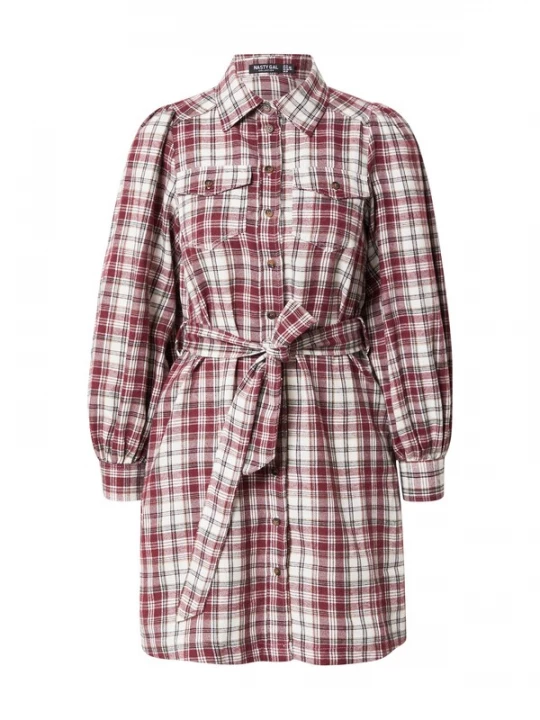 Obrázek produktu Nasty Gal Košilové šaty světle hnědá / tmavě červená / černá / bílá