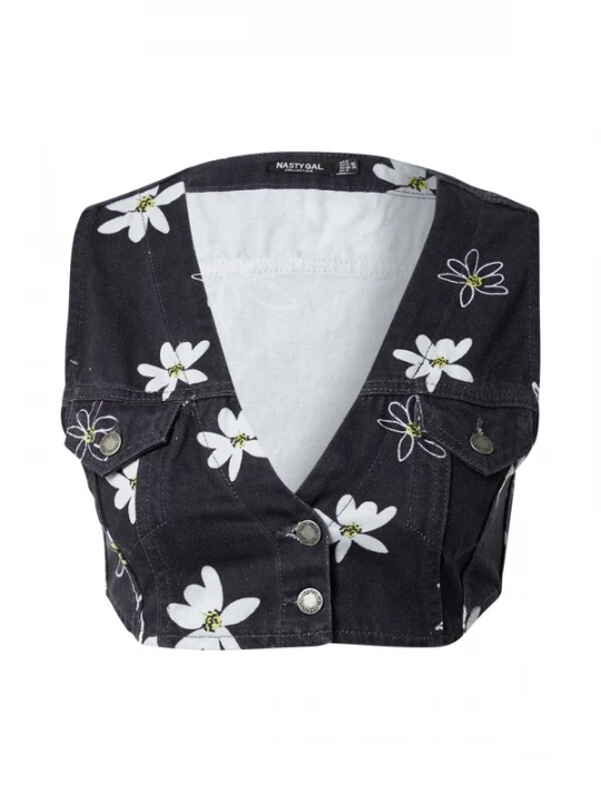 Obrázek produktu Nasty Gal Top 'Daisy' noční modrá / limone / bílá