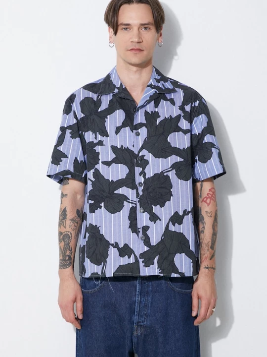 Obrázek produktu Neil Barrett Bavlněná košile Neil Barrett Boxy Bold Flowers Print Short Sleeve Shirt modrá