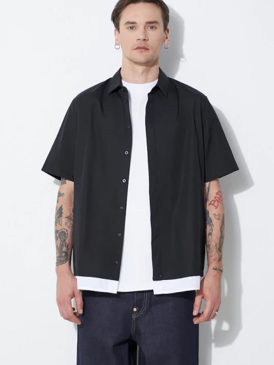 Obrázek produktu Neil Barrett Bavlněná košile Neil Barrett Loose Double Layer Short Sleeve Shirt černá