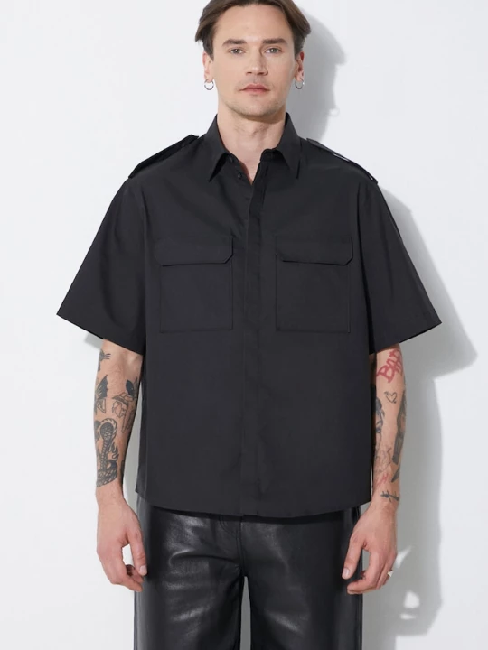 Obrázek produktu Neil Barrett Košile Neil Barrett Loose Military Police Detail Short Sleeve Shirt černá