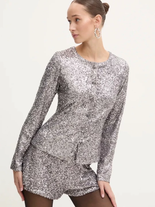Obrázek produktu Never Fully Dressed Košile Never Fully Dressed Gunmetal Alexa Sequin Cardigan stříbrná