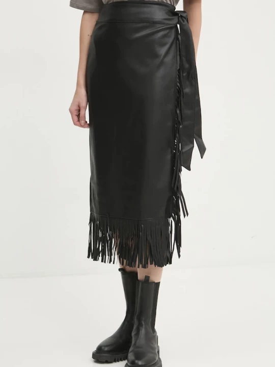 Obrázek produktu Never Fully Dressed Kožená sukně Never Fully Dressed Vegan Leather Fringe Jaspre černá