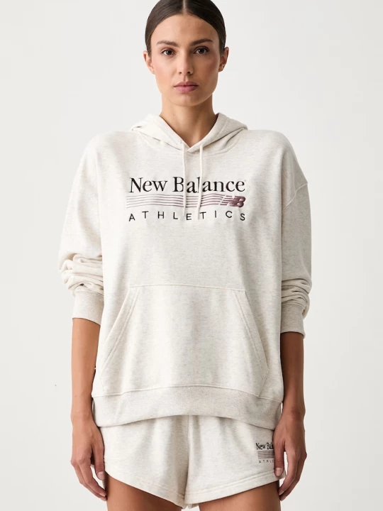 Obrázek produktu New Balance mikina s kapucí dámská s bavlnou béžová