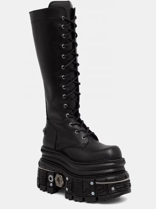 Obrázek produktu New Rock kozačky nad kolena dámské kožené ITALI NEGRO, IMPERFECT TANK NEGRO E-34 černá