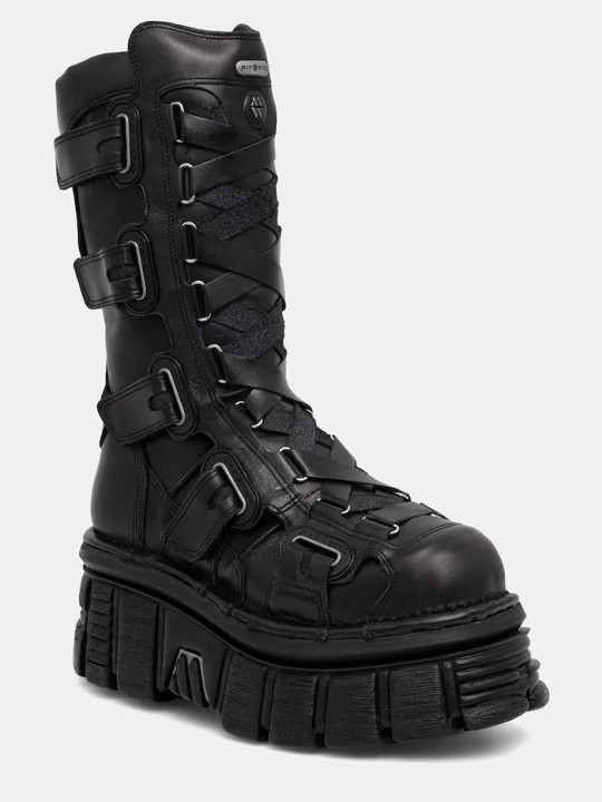 Obrázek produktu New Rock kozačky nad kolena dámské kožené ITALI NEGRO, NOMADA NEGRO, TOWER E14 černá