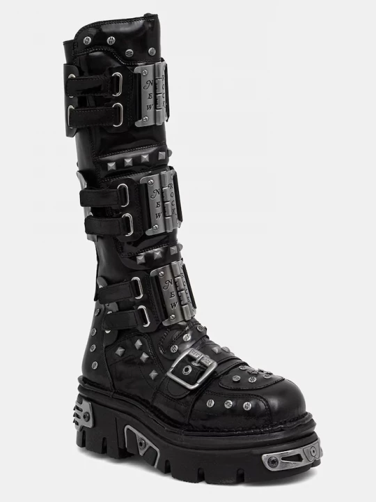 Obrázek produktu New Rock kozačky nad kolena dámské kožené NEGRO CHAROL NEGRO REACTOR E14 černá