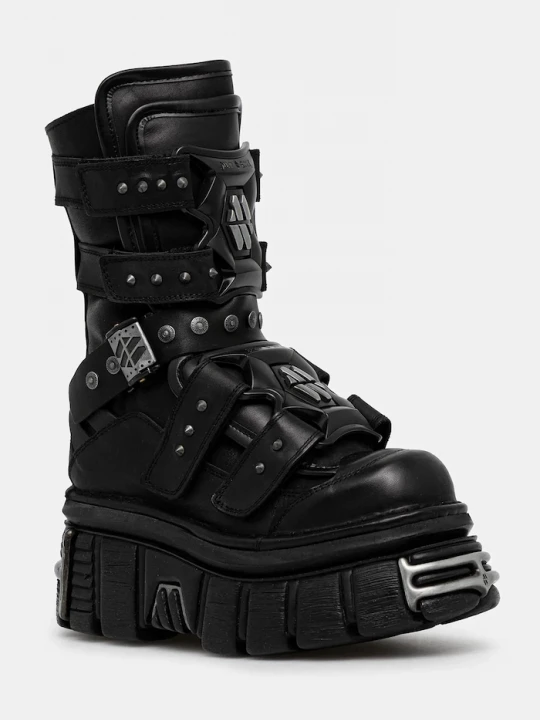 Obrázek produktu New Rock Kožené kotníkové boty CRUST NEGRO, TOWER NEGRO E14 ACERO černá