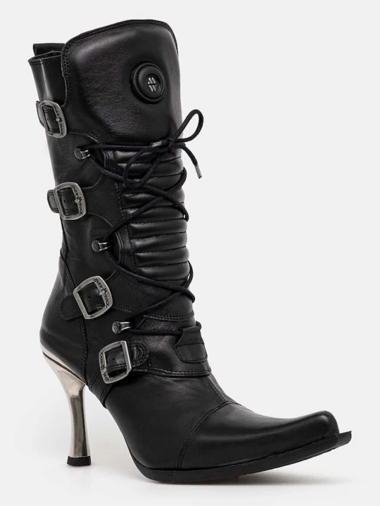 Obrázek produktu New Rock Kožené kotníkové boty New Rock ITALI NEGRO FINO + MALICIA TACON CARIBE ACERO černá