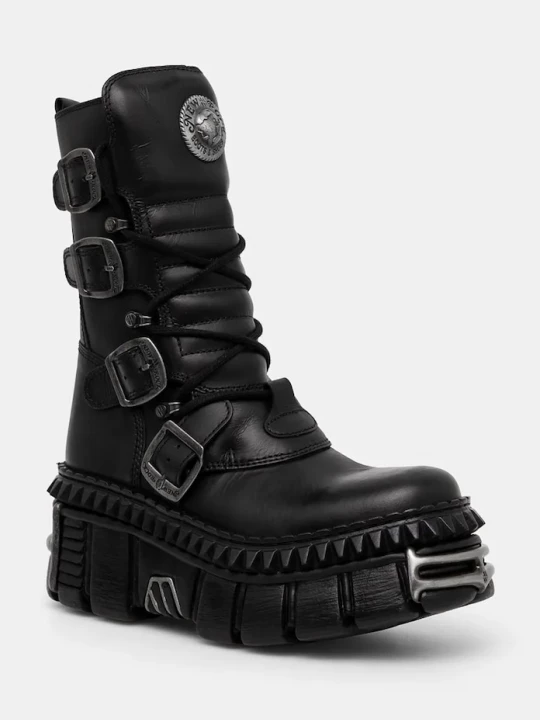 Obrázek produktu New Rock Kožené kotníkové boty ITALI NEGRO NOMADA + TOWER CASCO + ACERO PICOS černá