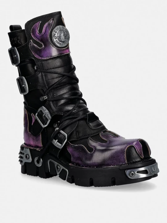 Obrázek produktu New Rock Kožené kotníkové boty New Rock ITALI NEGRO, PULIK FUEGO LILA, REACTOR NEGRO fialová