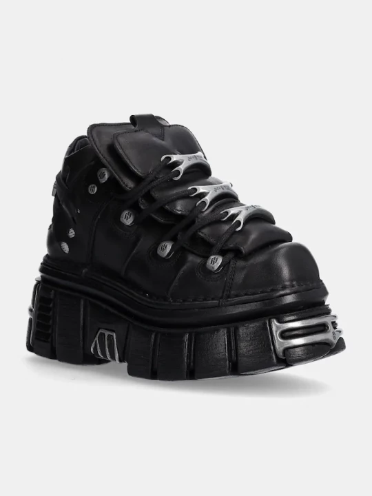 Obrázek produktu New Rock Kožené tenisky New Rock Nomada Negro + Tower Negro Lateral E14 Acero černá