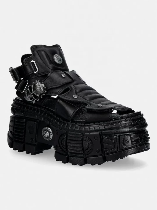 Obrázek produktu New Rock sandály dámské kožené ITALI NEGRO, TANK CASCO NEGRO PIN LATERA černá