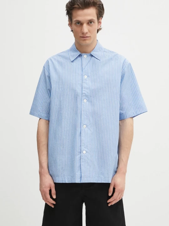 Obrázek produktu Norse Projects Bavlněná košile Norse Projects Mads Poplin Stripe SS modrá