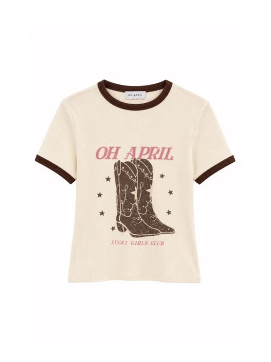 Obrázek produktu OH APRIL Tričko 'Boots' hnědá / pitaya / bílá