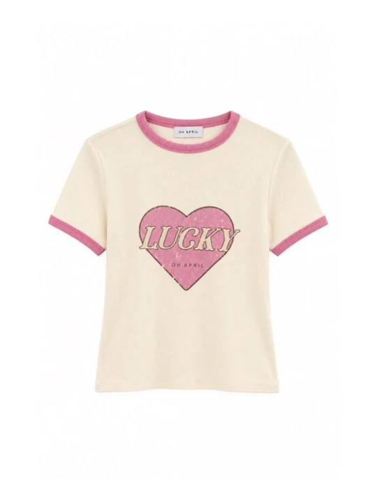Obrázek produktu OH APRIL Tričko 'Lucky Heart' světle růžová / černá / barva bílé vlny