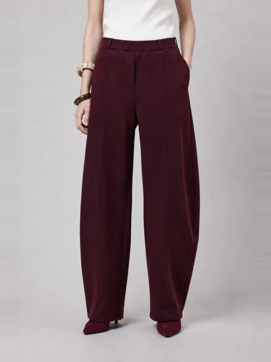 Obrázek produktu OWN Off With Nature Kalhoty 'Pantalone Barrel in Interlock Burgundy' bordó