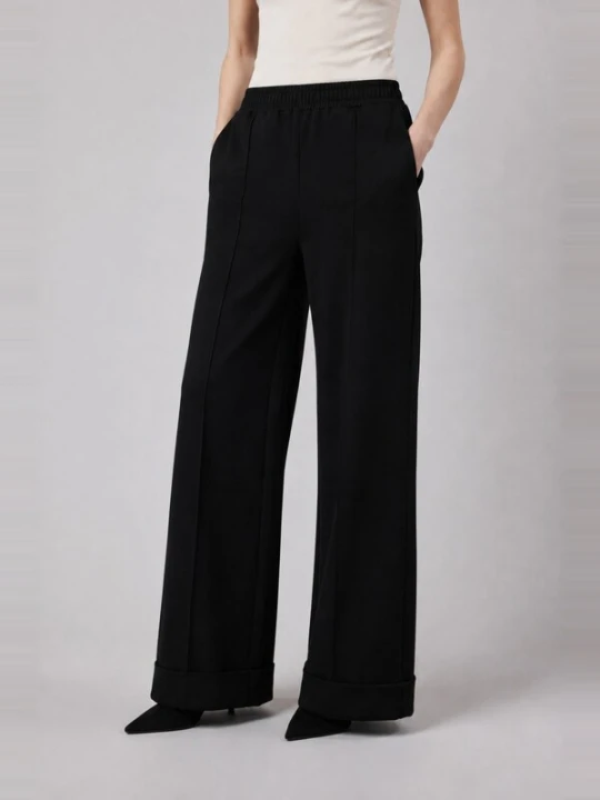 Obrázek produktu OWN Off With Nature Kalhoty 'Pantalone Palazzo con Risvolto in Interlock Black' černá