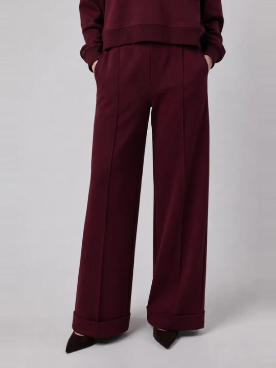 Obrázek produktu OWN Off With Nature Kalhoty 'Pantalone Palazzo con Risvolto in Interlock Burgundy' bordó