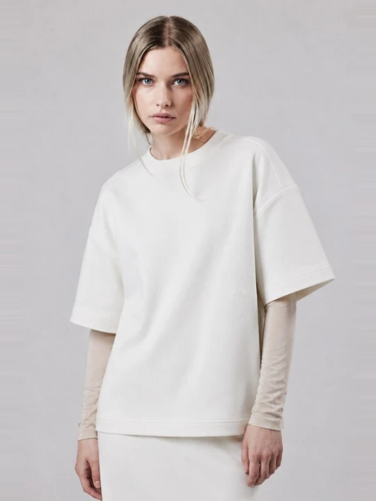 Obrázek produktu OWN Off With Nature Mikina 'T-Shirt Girocollo Loose Fit in Interlock Off White' přírodní bílá