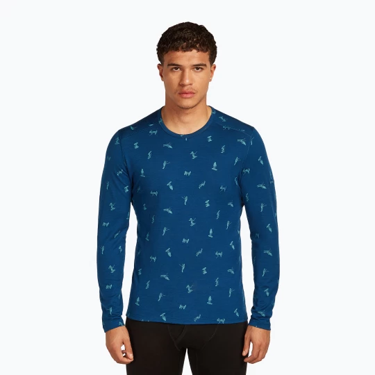 Obrázek produktu Pánská termoakční mikina icebreaker Merino 200 Oasis Crewe Snow Day atlantis / topaz / aop Námořnická modř