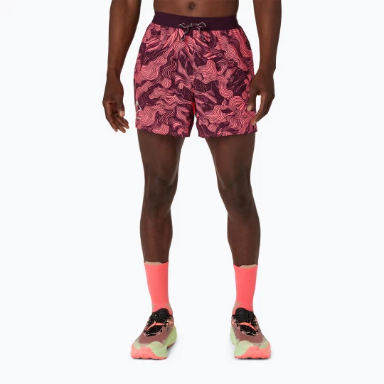 Obrázek produktu Pánské běžecké šortky Asics Fujitrail All Over Print 5In Short Blazing Coral / Dark Aubergine oranžová