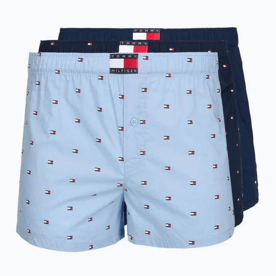 Obrázek produktu Pánské boxerky Tommy Hilfiger Woven Boxer Print 3 pack chambray flag / carb navy / c navy flag Barevné