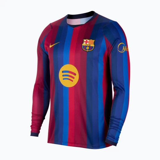 Obrázek produktu Pánské fotbalové tričko longsleeve Nike FC Barcelona Dri-Fit Stadium Home LS deep garnet / blue void / mineral yellow