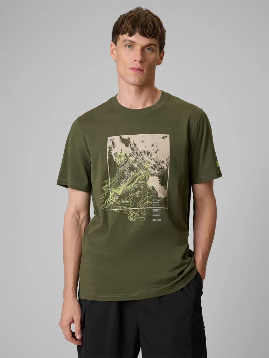 Obrázek produktu Pánské regular tričko s potiskem - khaki 4F