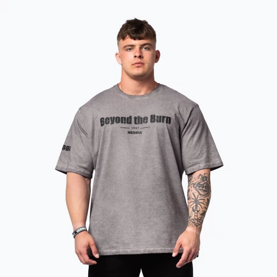 Obrázek produktu Pánské sportovní tričko NEBBIA Washed-Off Heavyweight Grind light grey