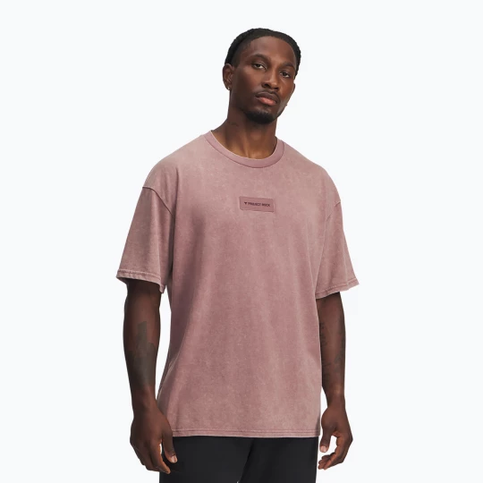Obrázek produktu Pánské tréninkové tričko Under Armour Project Rock Heavyweight Oversized maroon mist / black Růžová