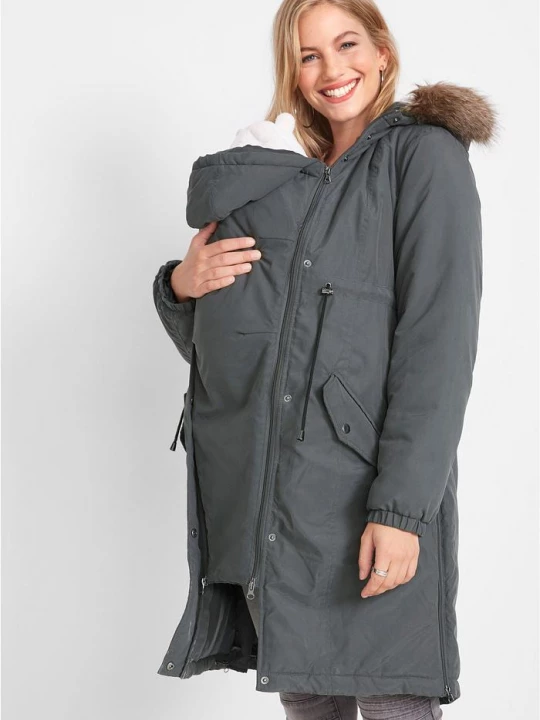 Obrázek produktu Parka 3 w 1 ciążowa z wstawką na nosidełko niemowlęce BonPrix szary