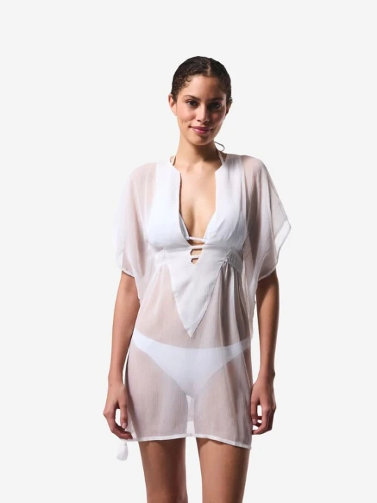 Obrázek produktu Penti Plážové šaty 'PENTI Basic Chiffon Mini-Kaftan mit V-Ausschnitt' bílá