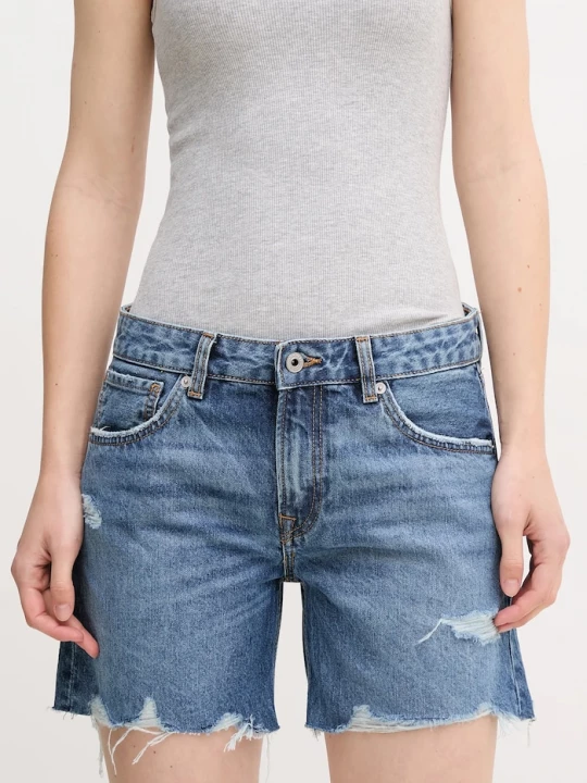 Obrázek produktu Pepe Jeans Bavlněné riflové kraťasy REGULAR SHORT MW DISTRESSED modrá