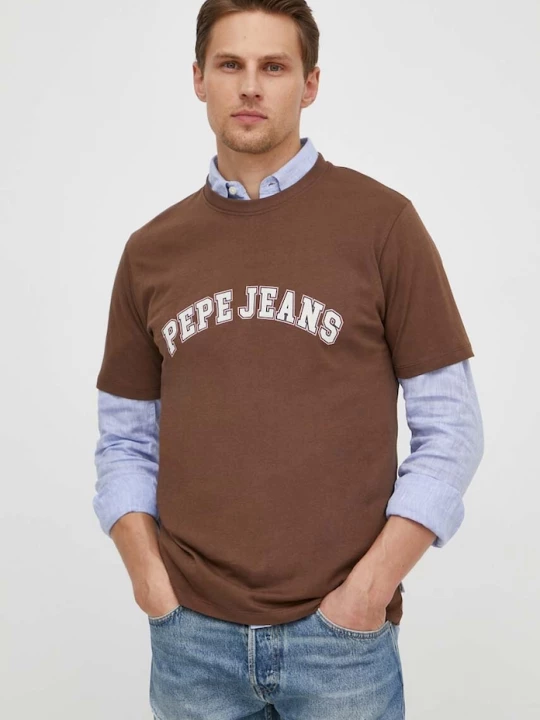 Obrázek produktu Pepe Jeans Bavlněné tričko Pepe Jeans CLEMENT hnědá