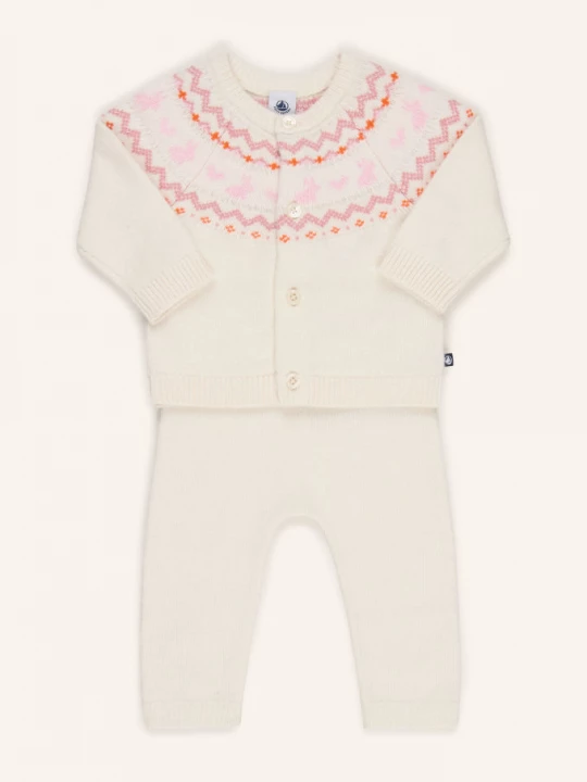 Obrázek produktu Petit Bateau Sada: Pletený Svetr A Pletené Kalhoty krémová / růžová / oranžová