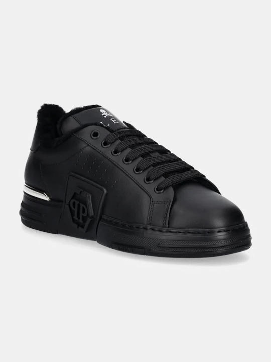 Obrázek produktu Philipp Plein Kožené tenisky Philipp Plein Nappa Lo-Top Fur Hexagon černá