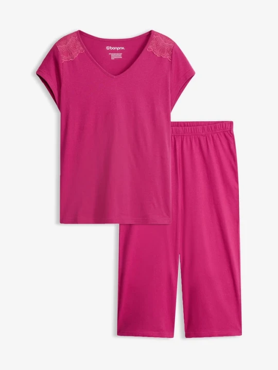 Obrázek produktu Piżama z szerokimi spodniami culotte 3 / 4 BonPrix różowy