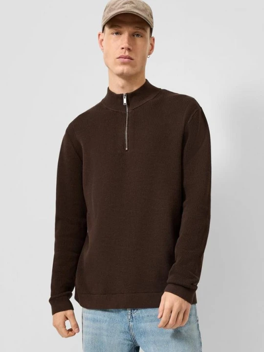 Obrázek produktu Pletený pulovr s límcem na zip QS hnědá
