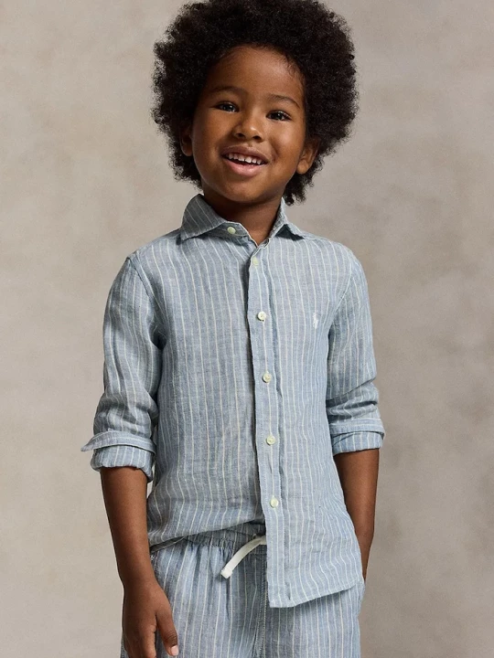 Obrázek produktu Polo Ralph Lauren Dětská lněná košile Polo Ralph Lauren modrá