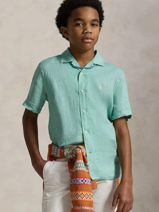 Obrázek produktu Polo Ralph Lauren košile dětská lněná tyrkysová