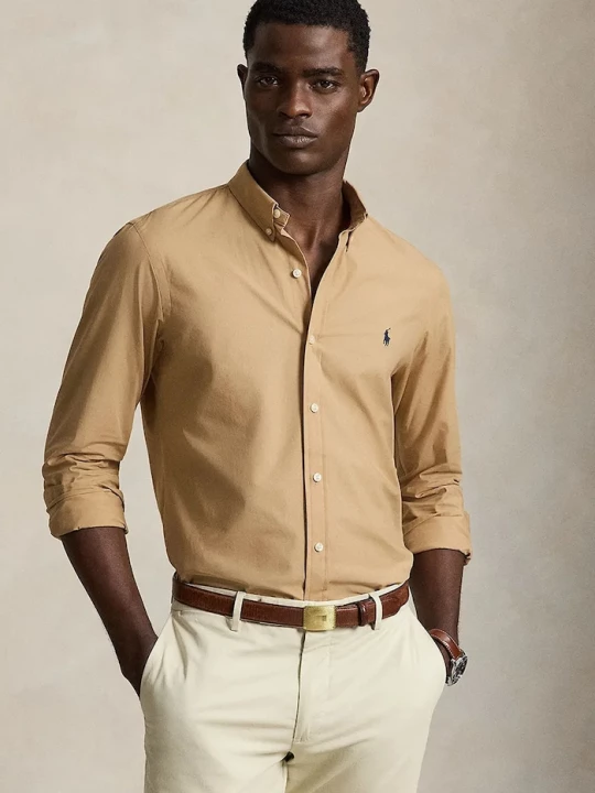 Obrázek produktu Polo Ralph Lauren košile pánská bavlněná elastanem hnědá