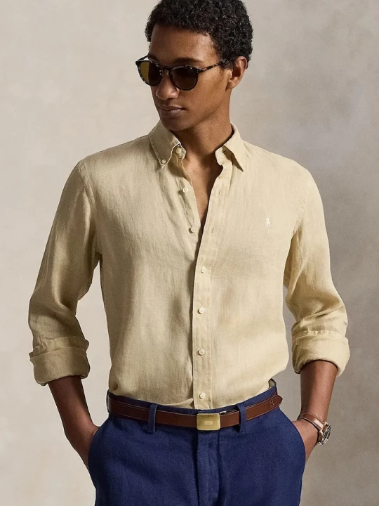 Obrázek produktu Polo Ralph Lauren košile pánská lněná Long Sleeve Sport Shirt zelená