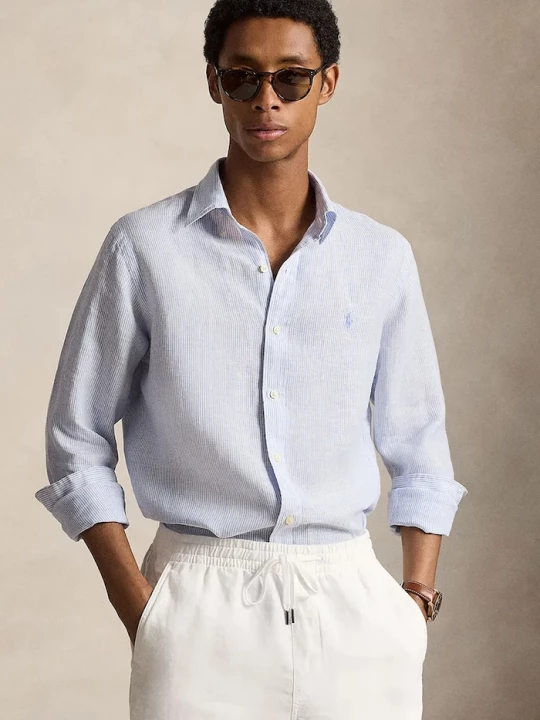 Obrázek produktu Polo Ralph Lauren košile pánská lněná modrá