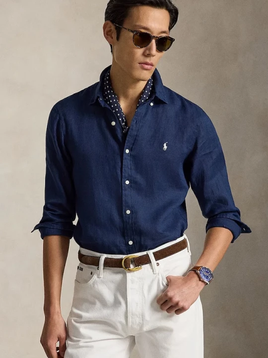 Obrázek produktu Polo Ralph Lauren košile pánská lněná námořnická modř