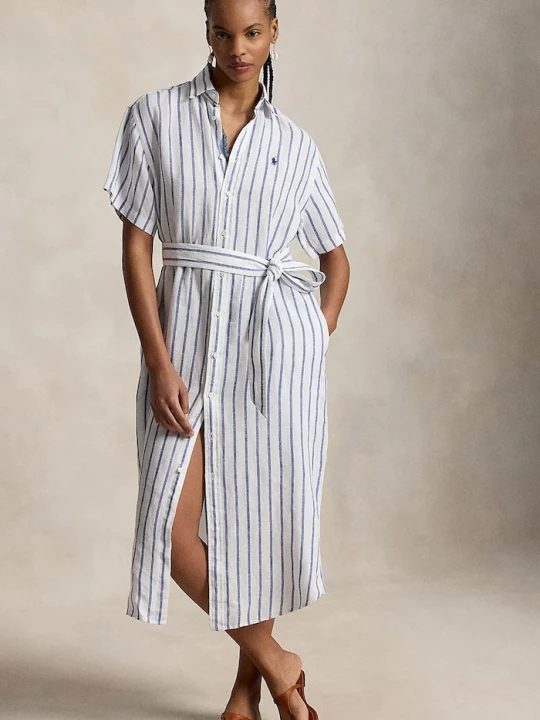 Obrázek produktu Polo Ralph Lauren košilové šaty lněné modrá