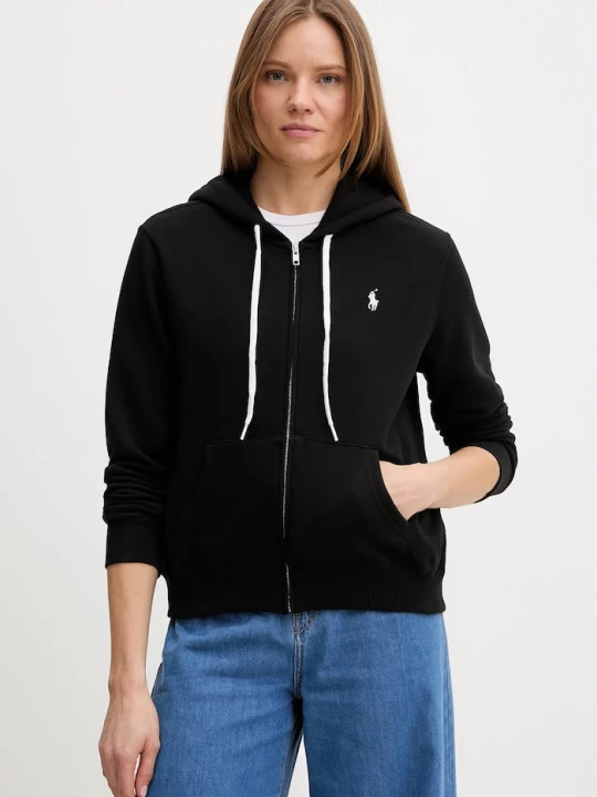 Obrázek produktu Polo Ralph Lauren rozepínací mikina kapucí dámská bavlněná černá