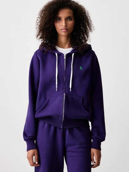 Obrázek produktu Polo Ralph Lauren rozepínací mikina s kapucí dámská s bavlnou fialová