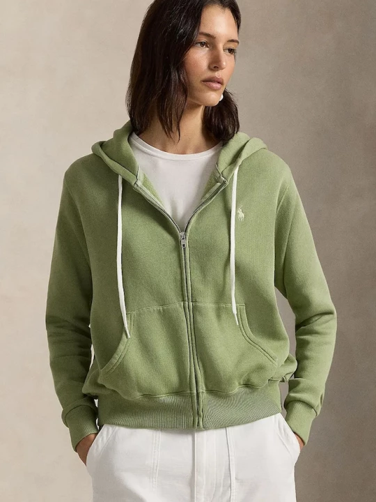 Obrázek produktu Polo Ralph Lauren rozepínací mikina s kapucí dámská s bavlnou zelená
